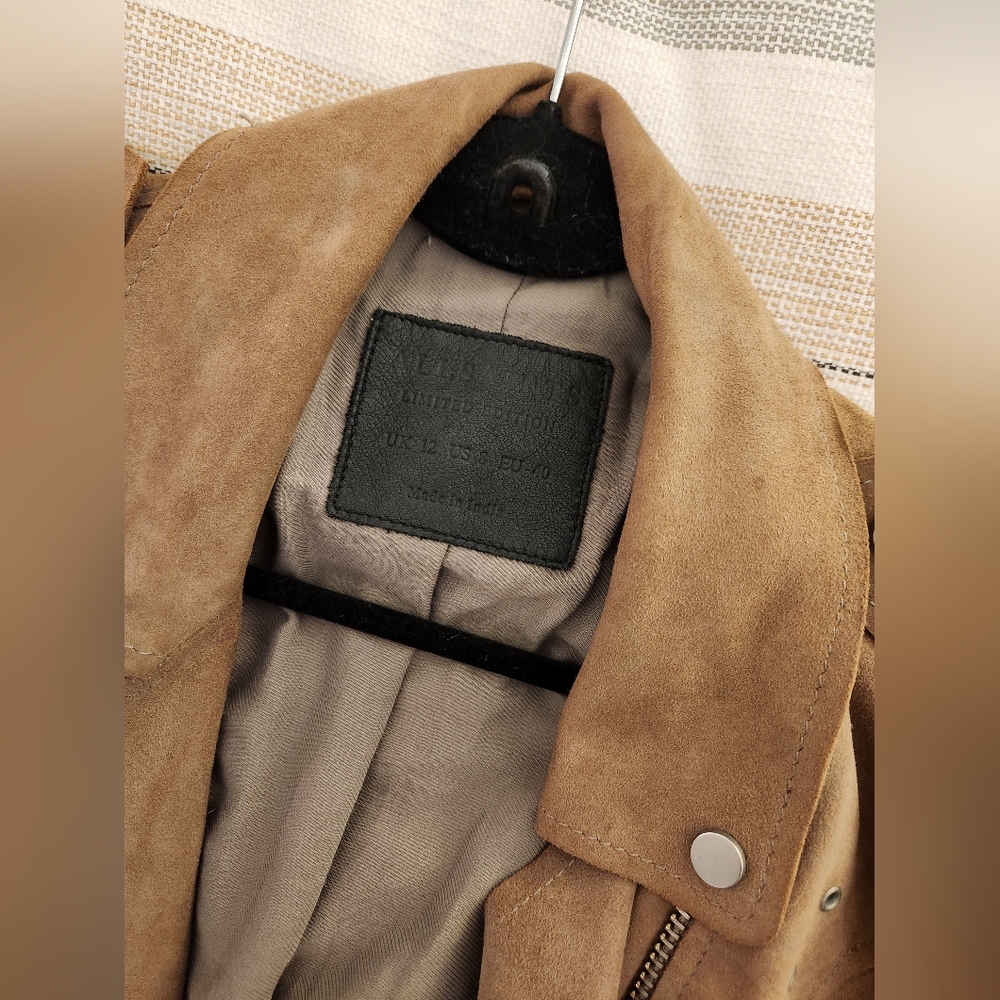 All Saints Genuine Leather Jacket Size 8 Colour Beige - Picture 4 of 5